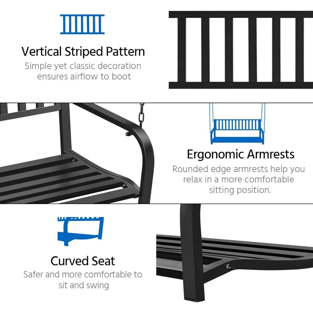 Porch Swing Hanging Bench Metal Swing Chair All-Weather Resistant 500lb Weight Capacity for Garden - Wild Paw Outdoors