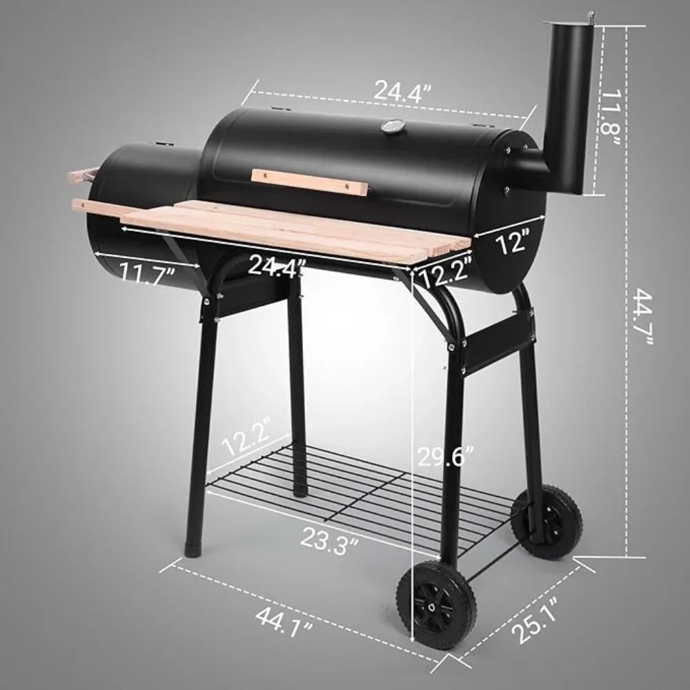 Charcoal Grill and Offset Smoker Outdoor Patio Barbecue Cooker with Wheels Portable Backyard BBQ Oven with Side Fire Box - Wild Paw Outdoors