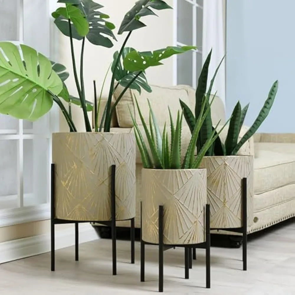 Planters for Indoor Plants Set of 3 Floor Plant Pots with Stands Modern Decorative Metal Flower Pots - Wild Paw Outdoors