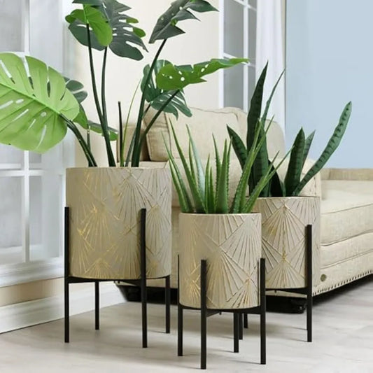 Planters for Indoor Plants Set of 3 Floor Plant Pots with Stands Modern Decorative Metal Flower Pots - Wild Paw Outdoors