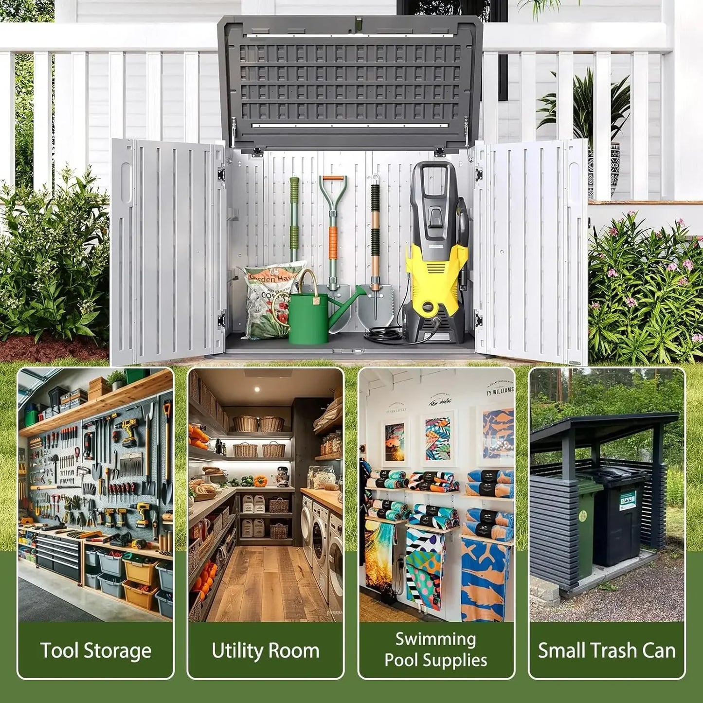 Outdoor Storage Cabinet 35 CuFt White Waterproof Shed Trash