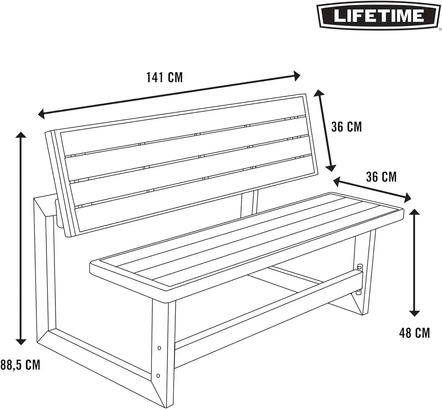 Lifetime 60253 Outdoor Convertible Bench 55 Inch Durable Weather Resistant Polystyrene Simulated Wood Gray - Wild Paw Outdoors