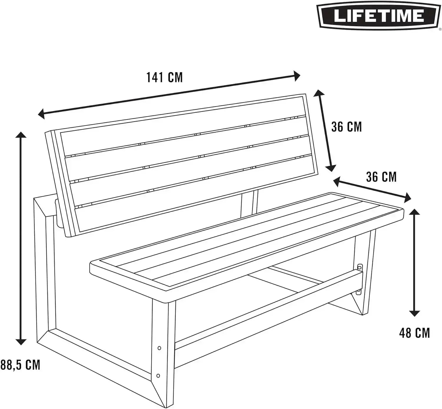 Lifetime 60253 Outdoor Convertible Bench 55 Inch Durable Weather Resistant Polystyrene Simulated Wood Gray - Wild Paw Outdoors