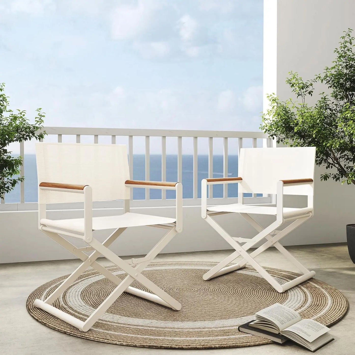 Extra Wide 2 Pack Directors Chairs Folding Dining Chair Set with Sling Woodgrain Armrests Outdoor - Wild Paw Outdoors