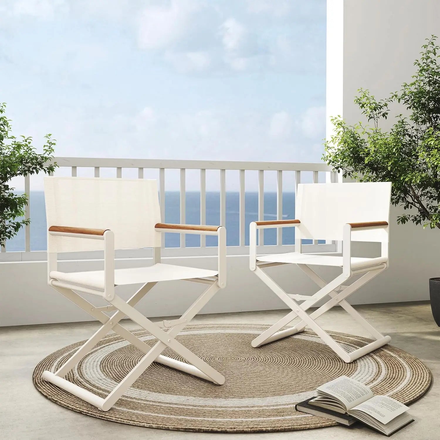 Extra Wide 2 Pack Directors Chairs Folding Dining Chair Set with Sling Woodgrain Armrests Outdoor - Wild Paw Outdoors
