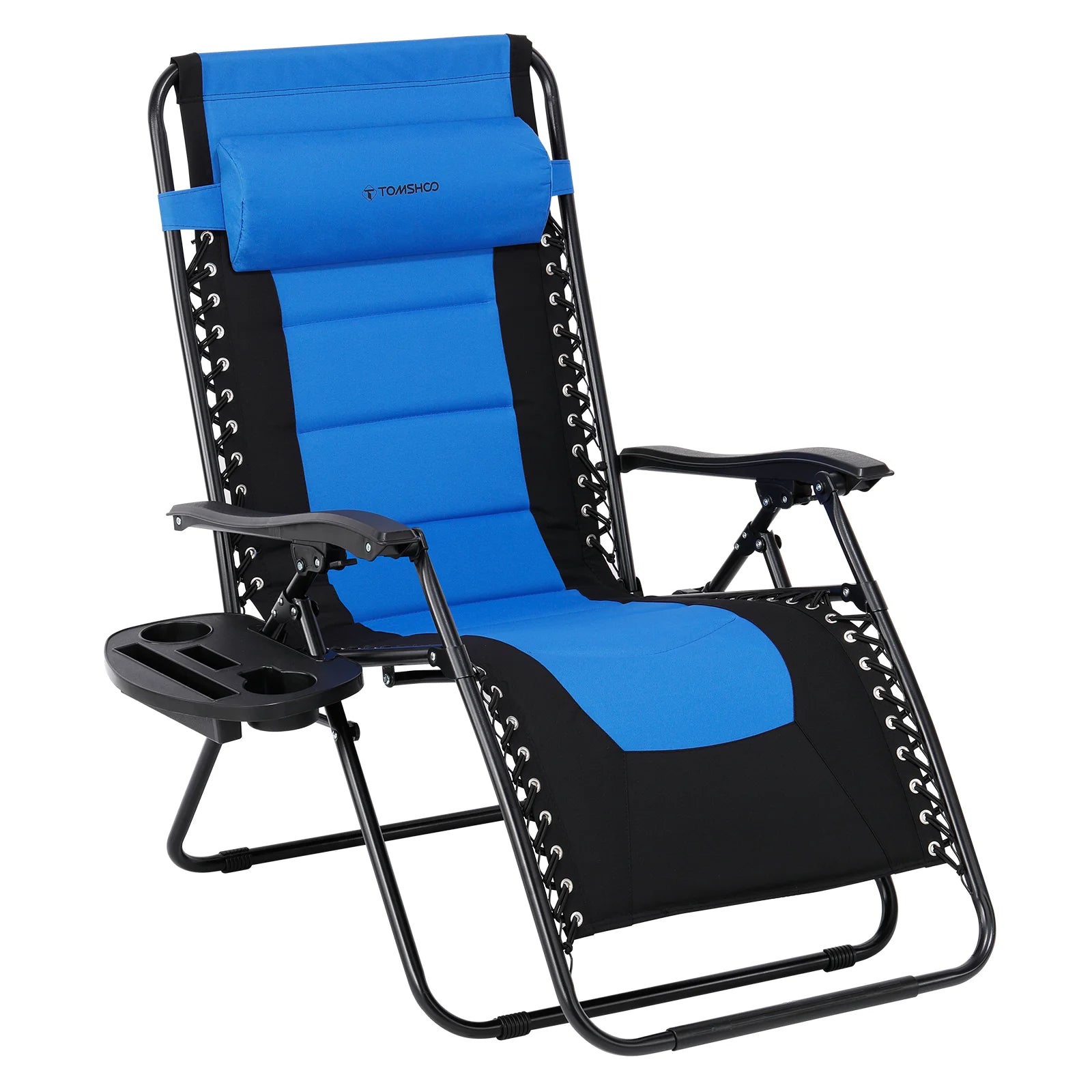Lounge Chair Folding Waterproof Outdoor Chair Oxford Cloth Padded Adjustable Patio Recliner with Headrest and Detachable Side Holder - Wild Paw Outdoors