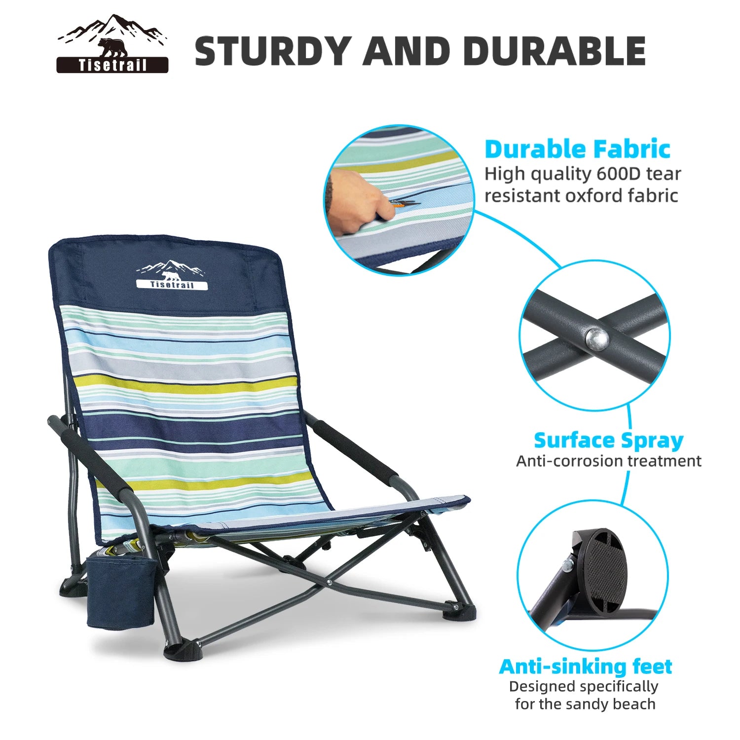 Tisetrail 2 Pack Portable Beach Chairs for Adults Low Back Sling Folding Mesh Sand Chairs - Wild Paw Outdoors