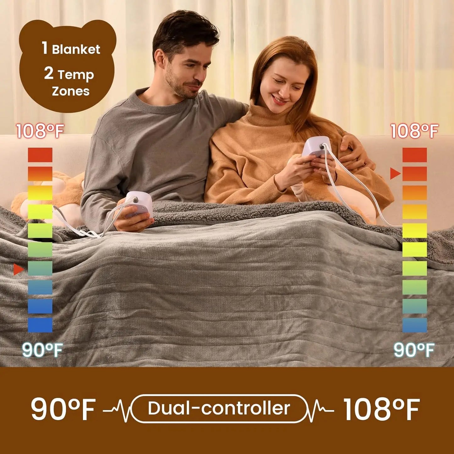 King Size Electric Blanket Dual Controller Velvet Sherpa