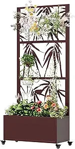 Metal Planter Box with Trellis 71 Inch by 47 Inch by 16 Inch Raised Garden Bed with Privacy Screen and Drainage Hole - Wild Paw Outdoors