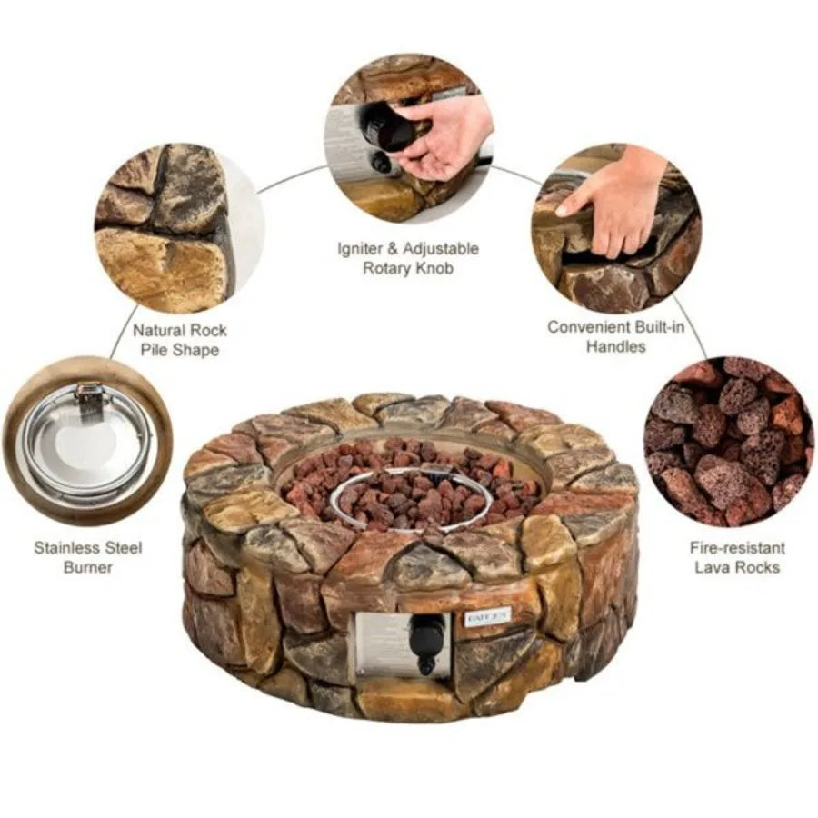 Stone Gas Fire Pit Table 40000 BTU For Outdoor Patio