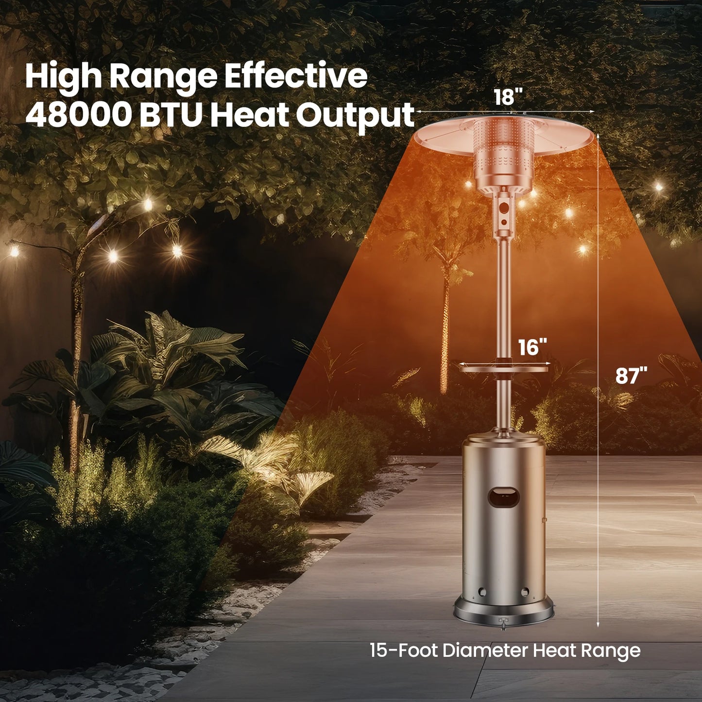 42000 BTU Umbrella Propane Patio Heater Stainless Steel