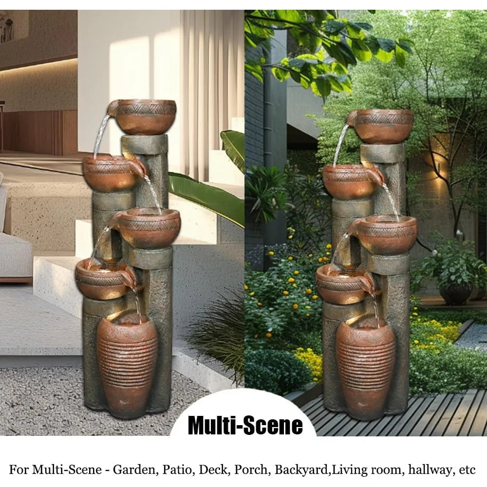 5 Tier Outdoor Garden Water Fountain Decor Resin Fountain for Patio Deck Porch Backyard and Home Art - Wild Paw Outdoors