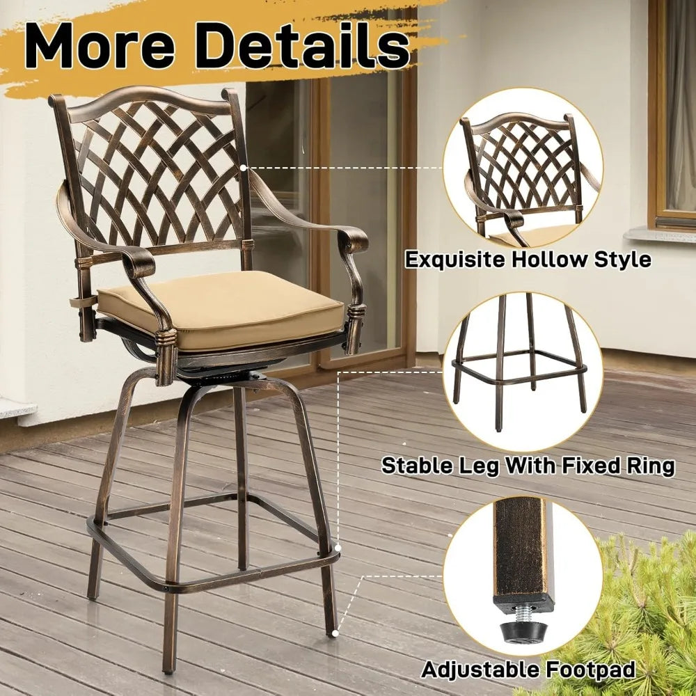 Outdoor Swivel Bar Stools Set of 2 Cast Aluminum Patio Bar Height Chairs All Weather Bar Dining Chairs - Wild Paw Outdoors