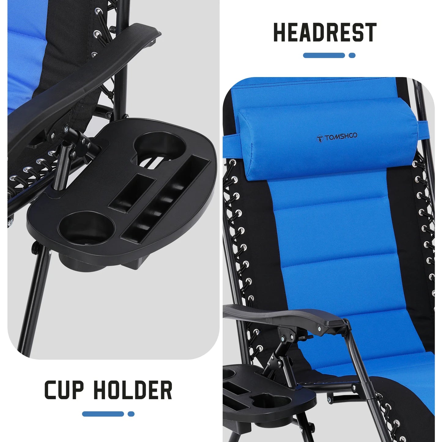 Lounge Chair Folding Waterproof Outdoor Chair Oxford Cloth Padded Adjustable Patio Recliner with Headrest and Detachable Side Holder - Wild Paw Outdoors
