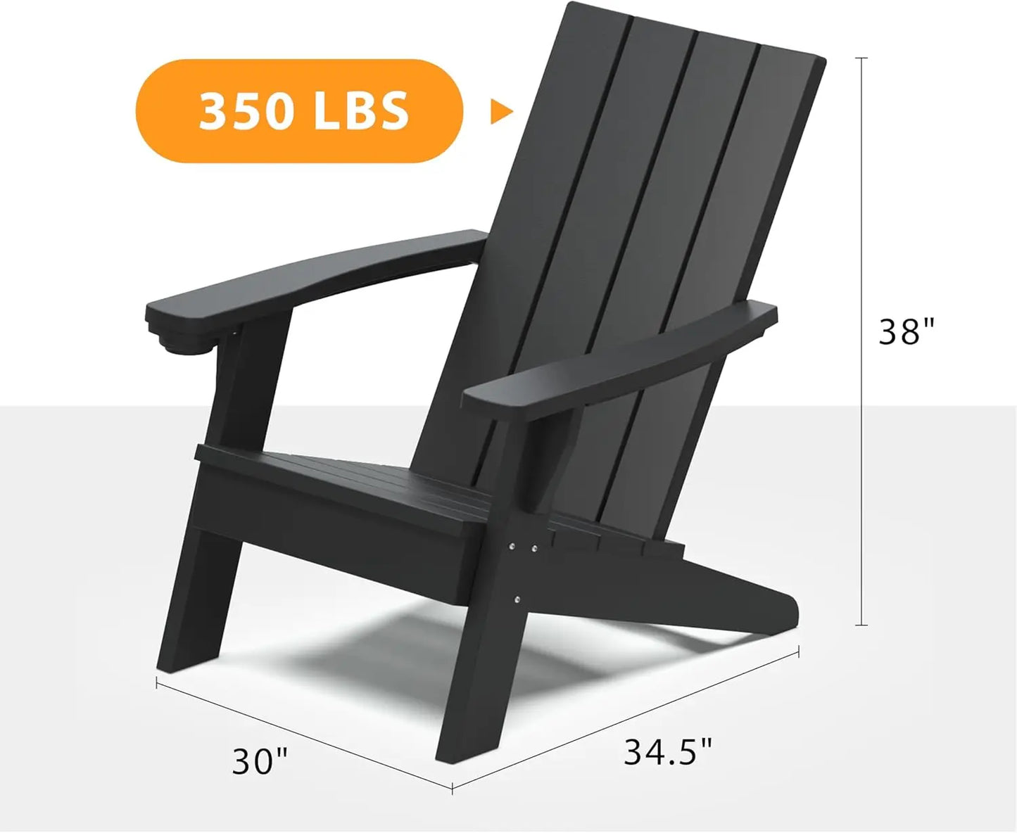 Adirondack Chair Outdoor Weather Resistant Black Oversized HDPE Chair for Patio Lawn Garden Camping Easy Installation - Wild Paw Outdoors