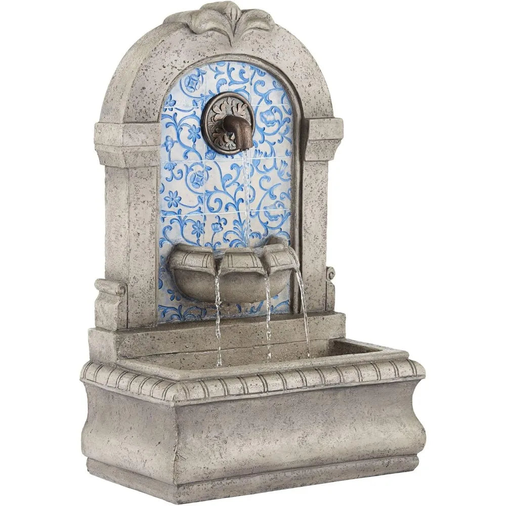 Modern Outdoor Floor Water Fountain with Blue Tile Mosaic 30 1/4 Inch for Garden Patio Backyard Deck Home Lawn - Wild Paw Outdoors