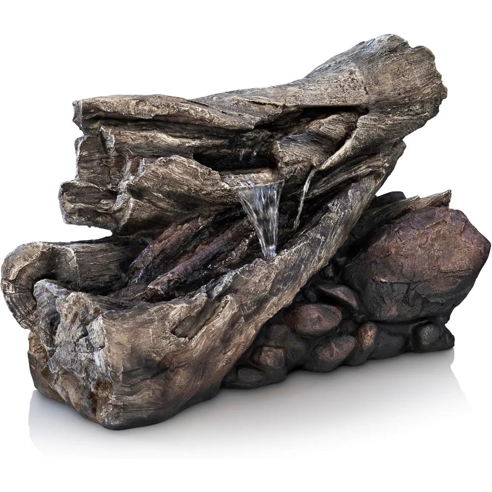 4 Inch 2 Story Tree Trunk Fountain with LED Lights for Gardens Courtyards Rural Waterfalls and Water Feature Fountains - Wild Paw Outdoors