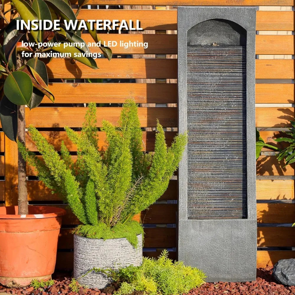 Modern Indoor Water Fountain Curved Faux Slate Waterfall Fountain with LED Lighting 42.5 Inch Tall Tiered Waterfall Fountain - Wild Paw Outdoors