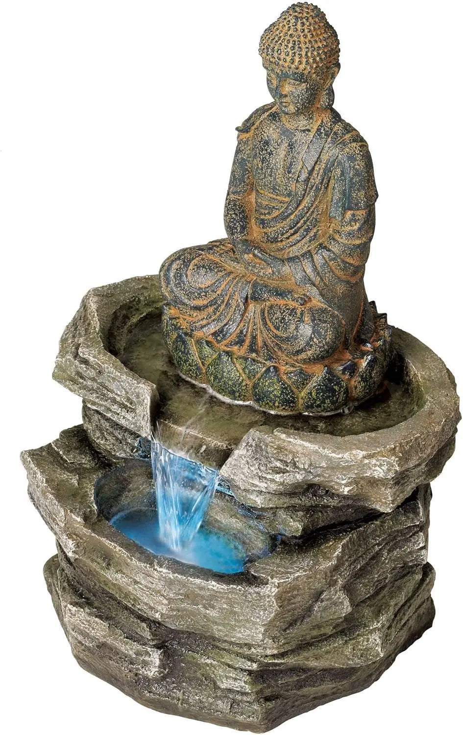 Sitting Buddha Zen Outdoor Water Fountain With LED Light - Wild Paw Outdoors