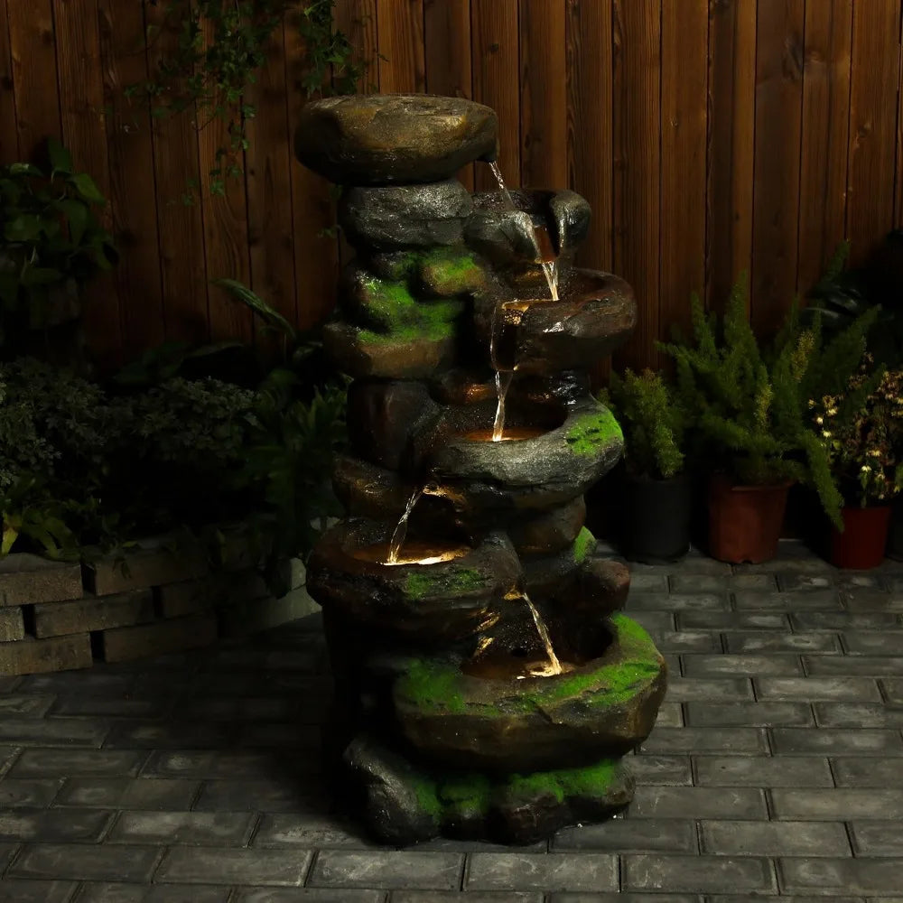 37.4in 6 Tier Cascading Rock Water Fountain With LED - Wild Paw Outdoors