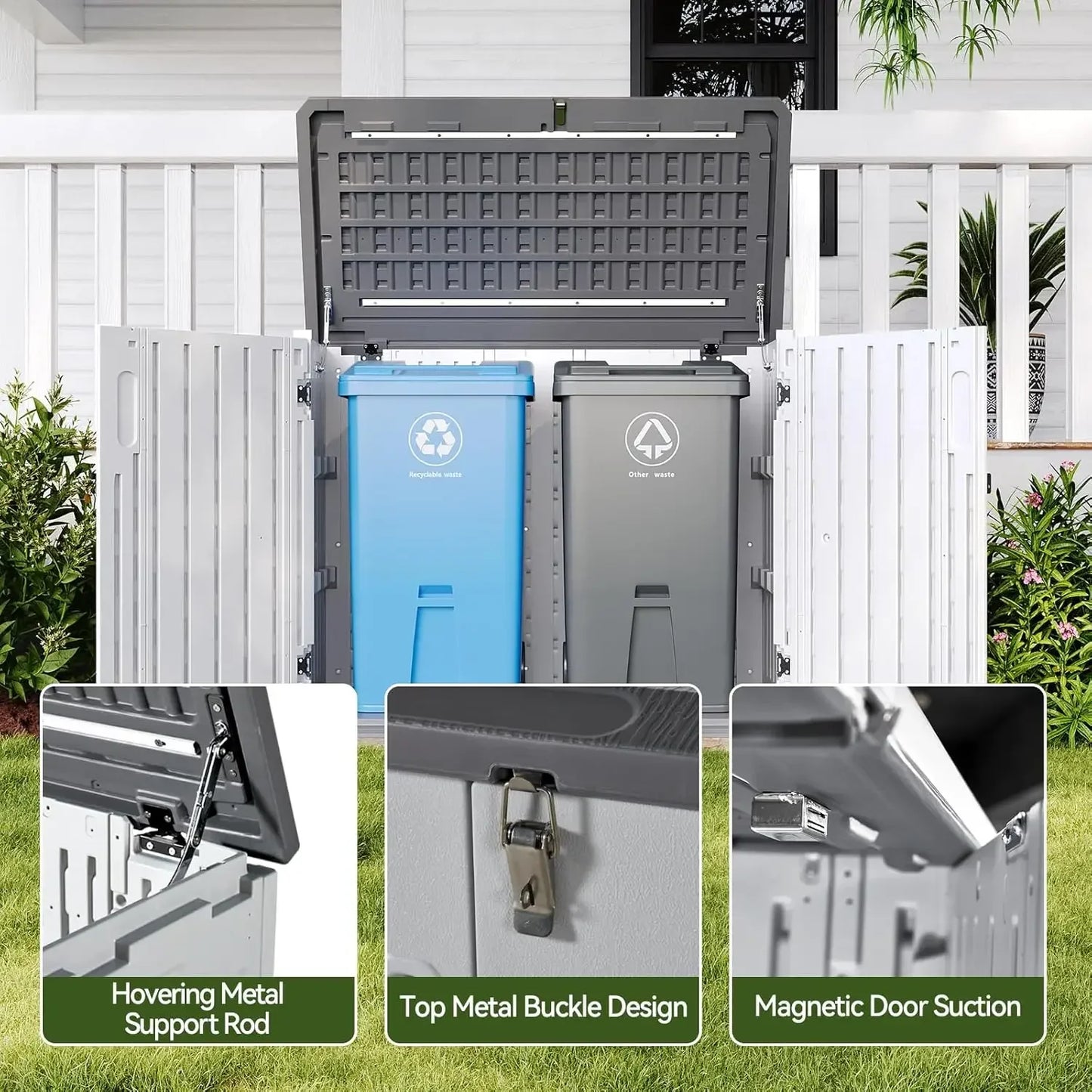 Outdoor Storage Cabinet 35 CuFt White Waterproof Shed Trash